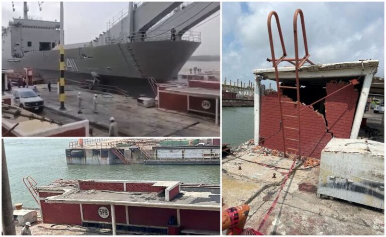 Buque de la Marina colisiona con muelle en Tampico