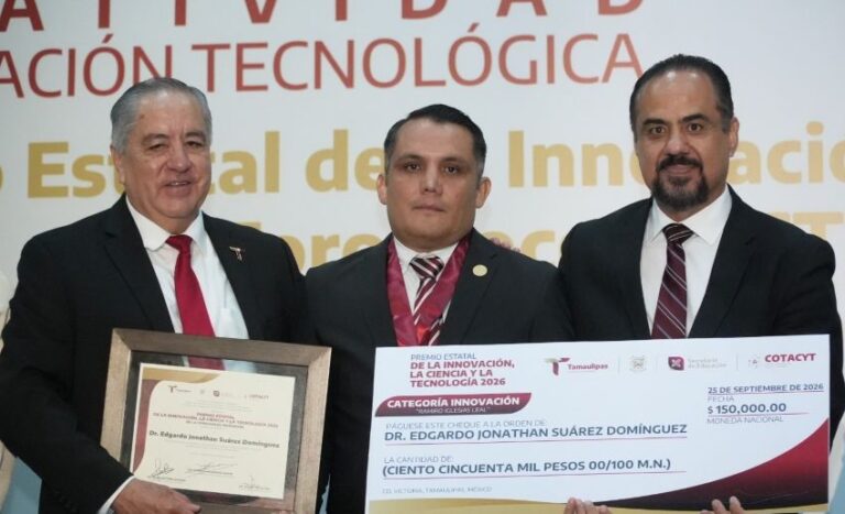 Entregan a investigador de la UAT el Premio Estatal de la Innovación 2026